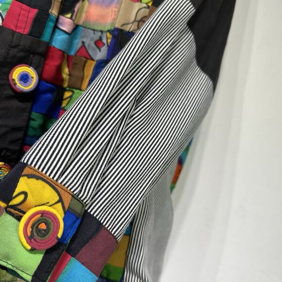 Silkscapes Patchwork Abstract Button Down Shirt Colorblock Striped Jacket Size L - Picture 3 of 6
